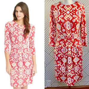 J.McLaughlin Mia Dress Ikat Scroll Coral Orange